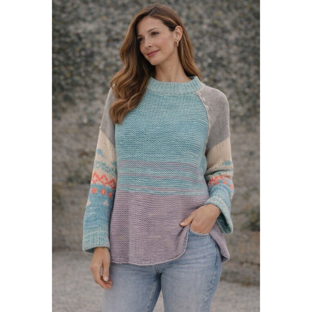 Free People Oversized Colorblock Sweater XS Pastel Boho Chunky Knit